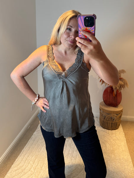 Layla Lace Silky Camisole | Grey