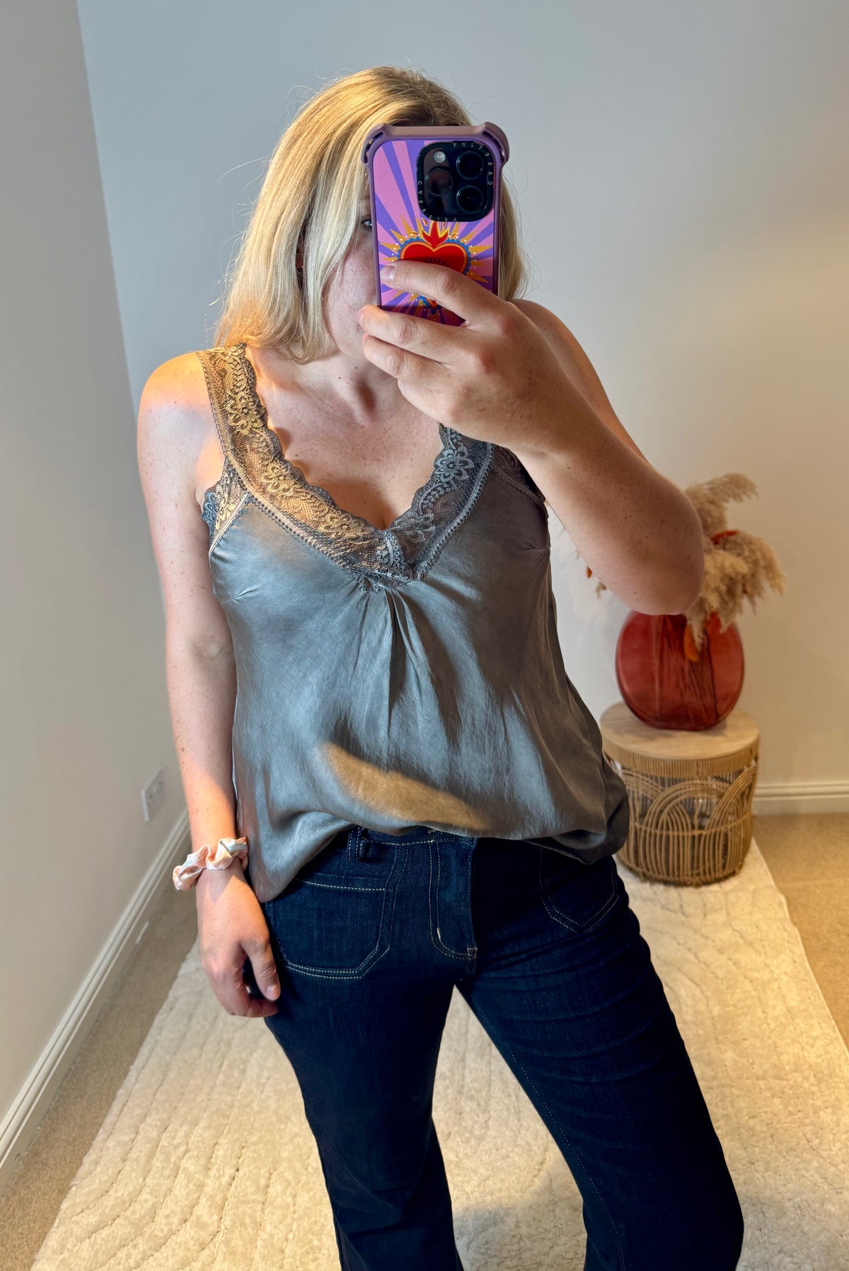 Layla Lace Silky Camisole | Grey