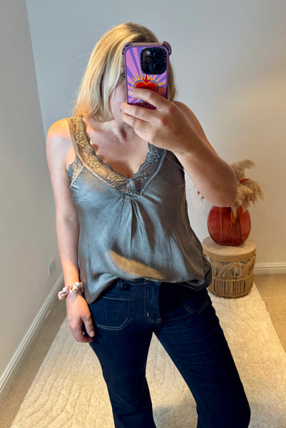 Layla Lace Silky Camisole | Grey
