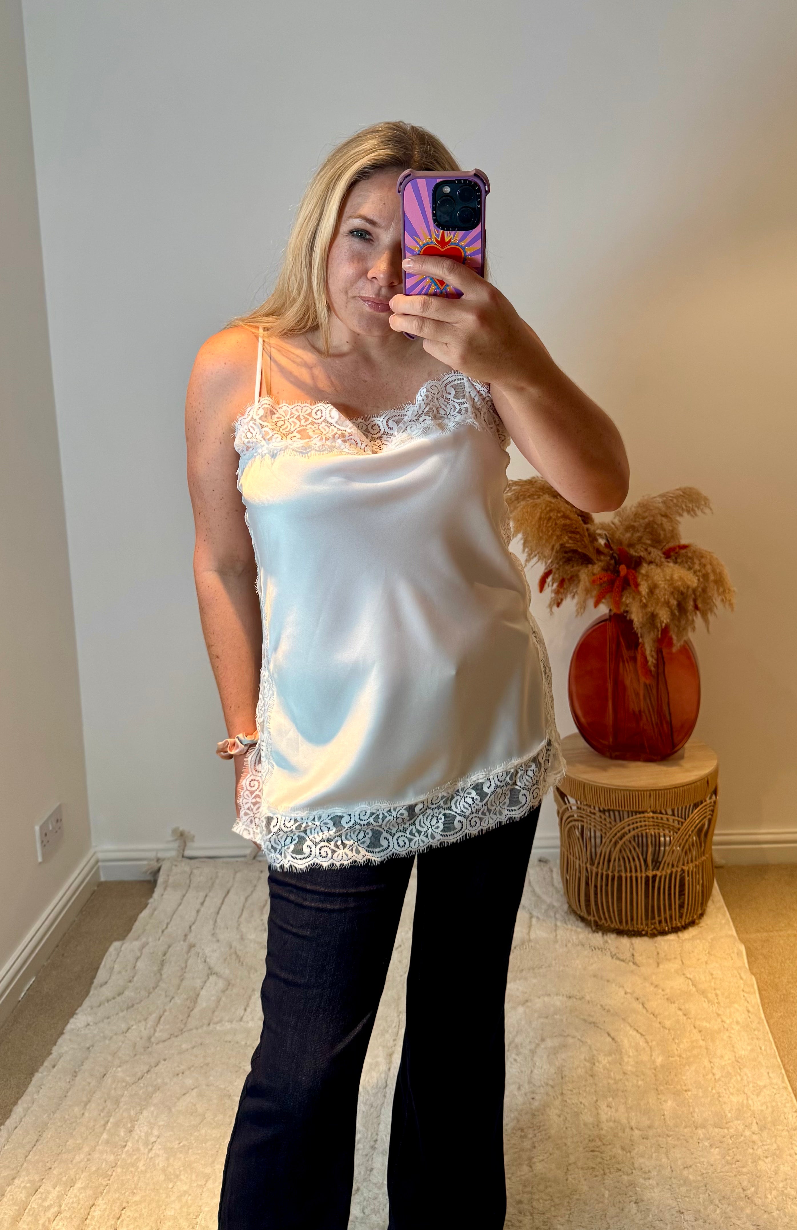 Lace Trim Longline Camisole | White