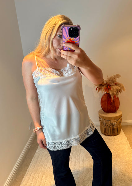 Lace Trim Longline Camisole | White