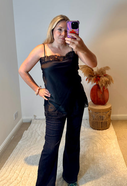 Lace Trim Longline Camisole | Black