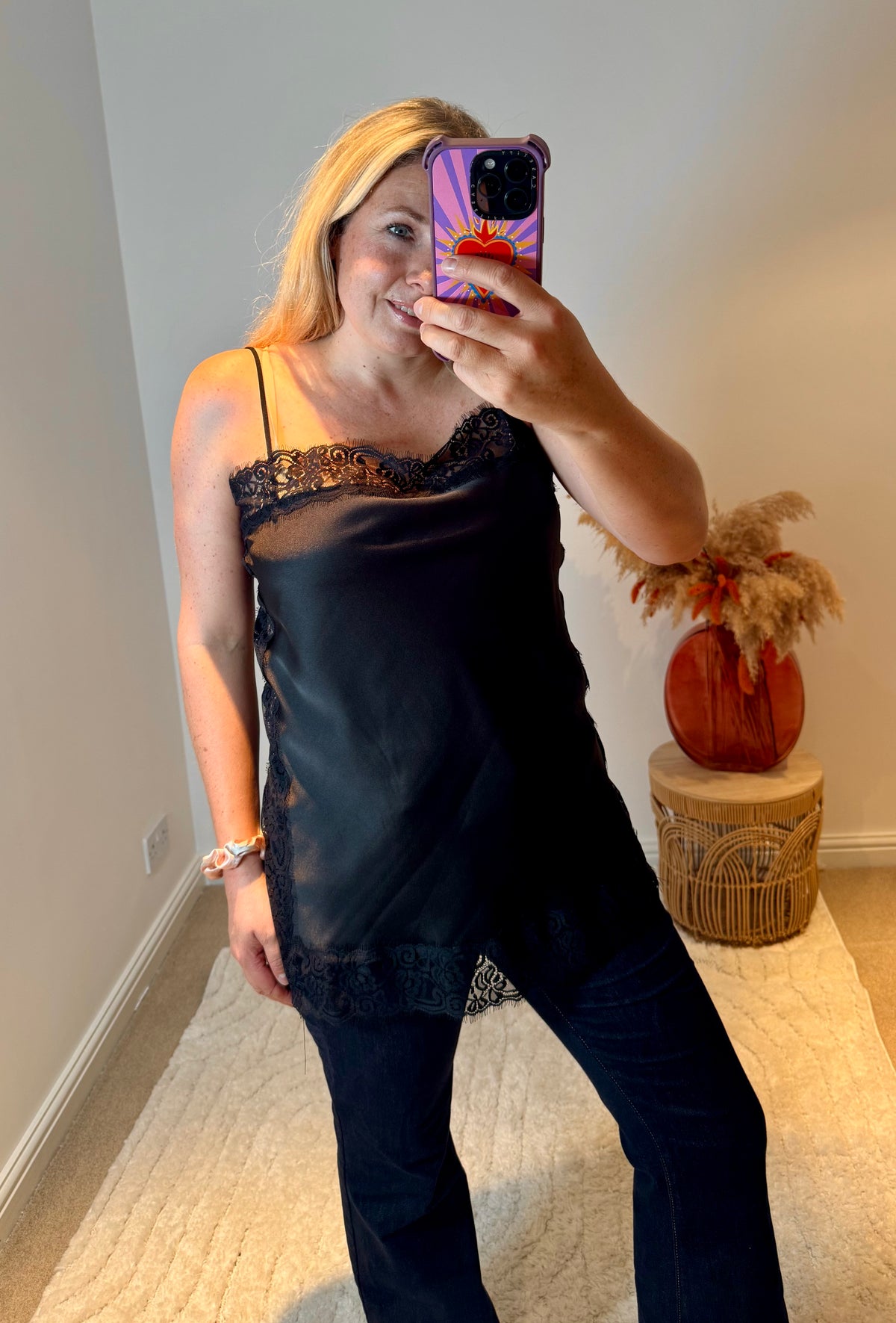 Lace Trim Longline Camisole | Black