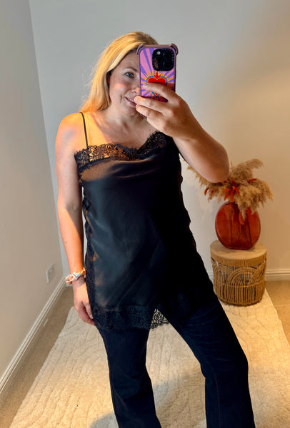 Lace Trim Longline Camisole | Black