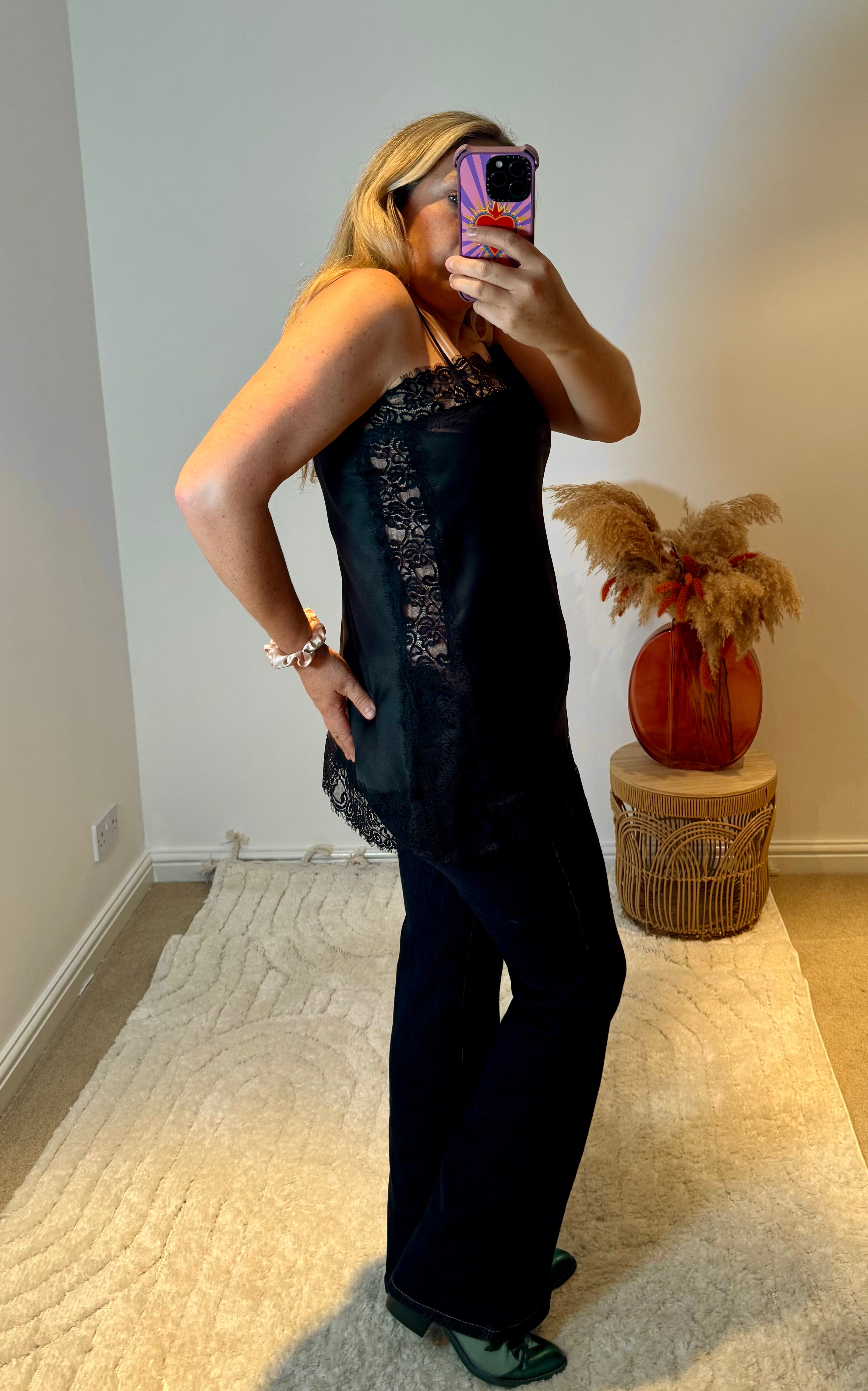 Lace Trim Longline Camisole | Black