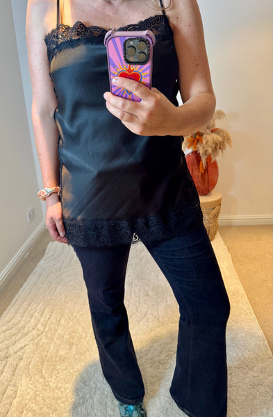 Lace Trim Longline Camisole | Black