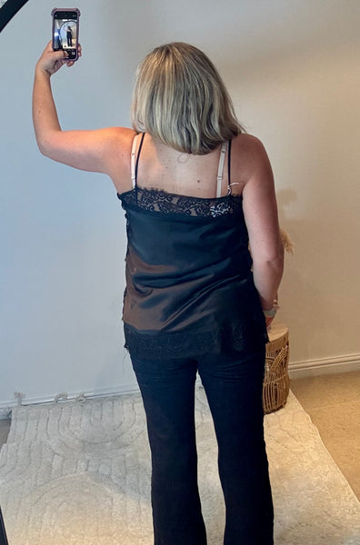 Lace Trim Longline Camisole | Black