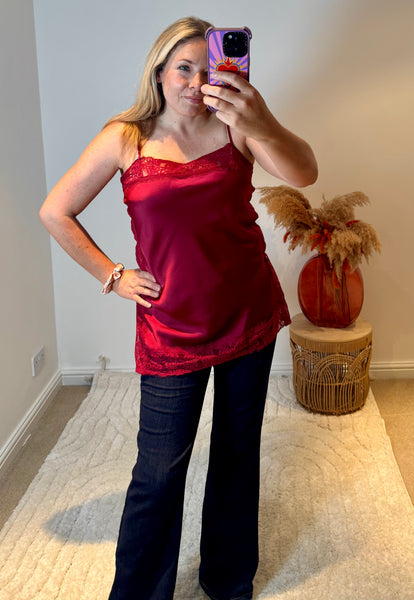 Lace Trim Longline Camisole | Wine