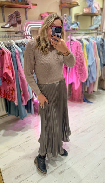 Fenna 2-in-1 Effect Pleated Jumper Dress | Taupe