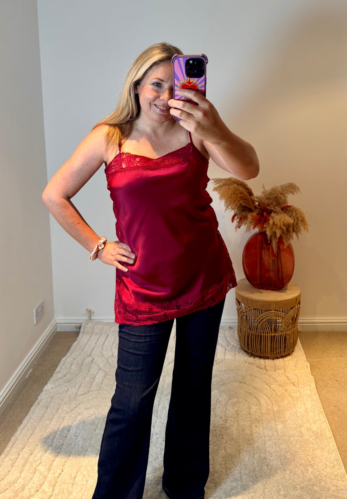 Lace Trim Longline Camisole | Wine