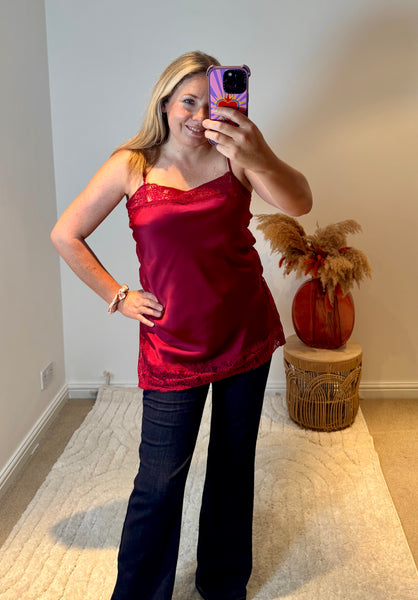 Lace Trim Longline Camisole | Wine
