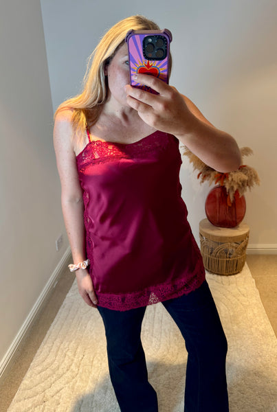 Lace Trim Longline Camisole | Wine