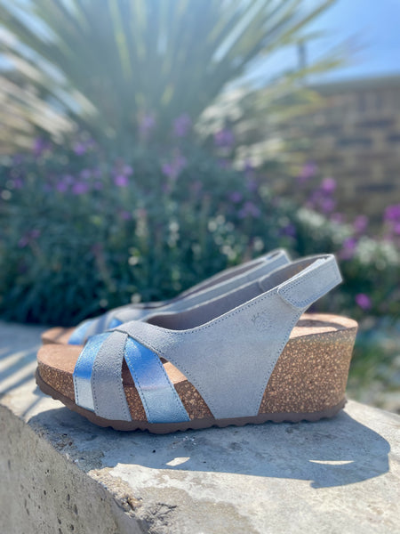 Mora-014 Wedge Sandal | Sky Blue/Metallic