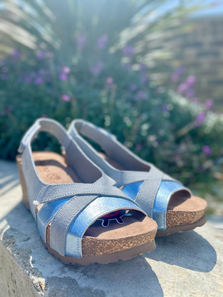 Mora-014 Wedge Sandal | Sky Blue/Metallic