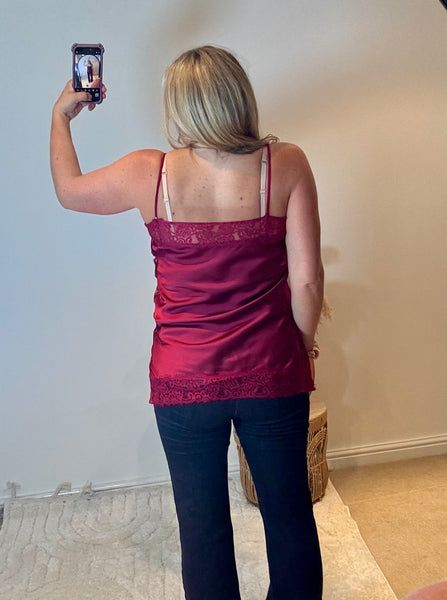 Lace Trim Longline Camisole | Wine
