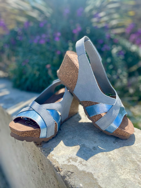 Mora-014 Wedge Sandal | Sky Blue/Metallic