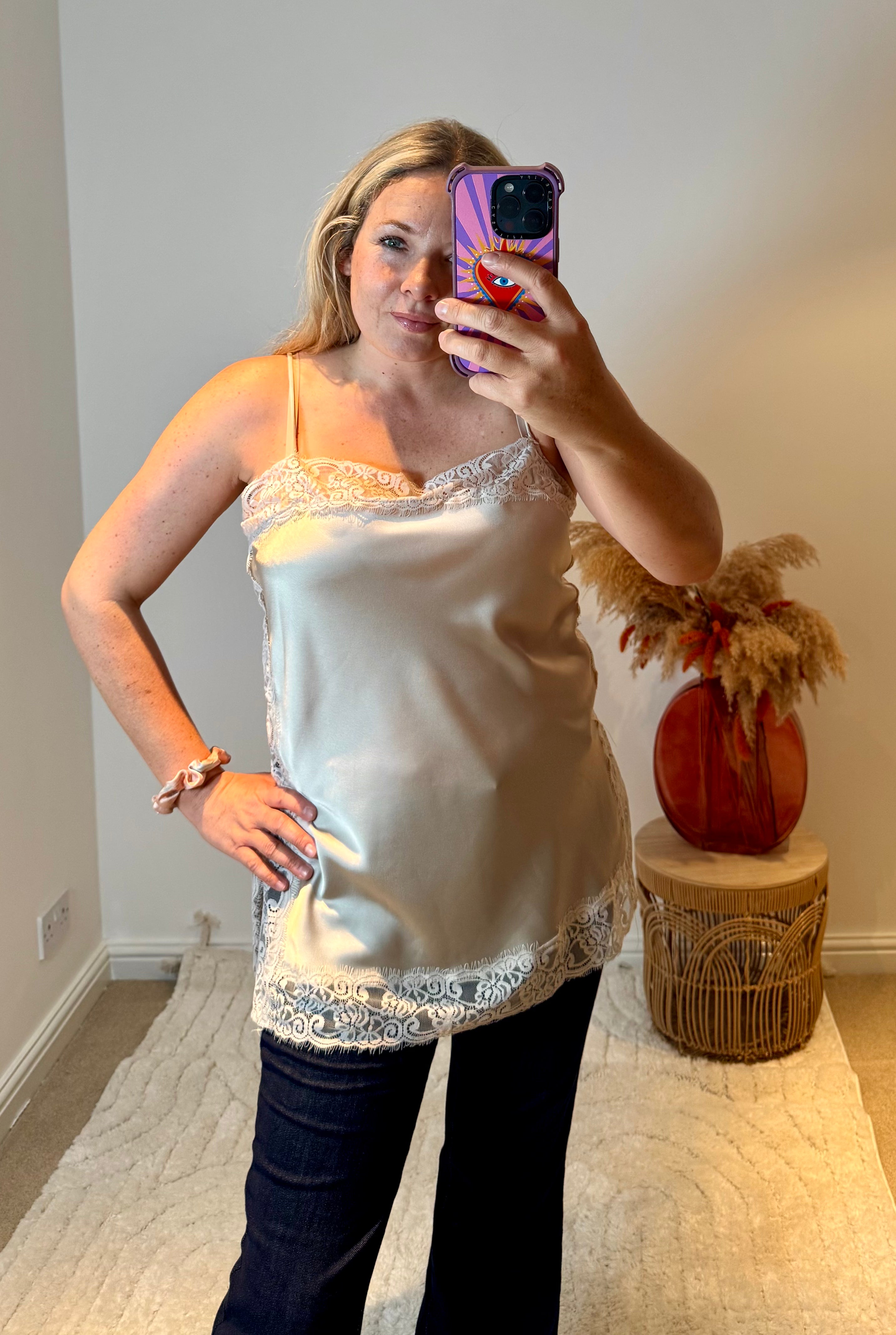 Lace Trim Longline Camisole | Champagne