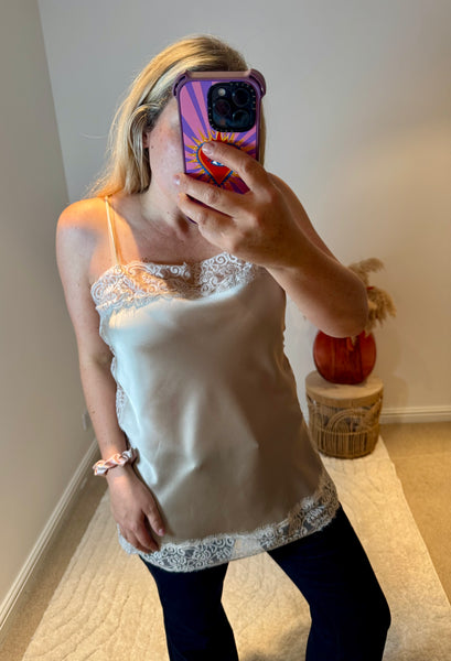 Lace Trim Longline Camisole | Champagne