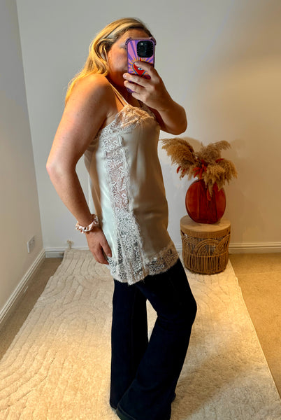 Lace Trim Longline Camisole | Champagne