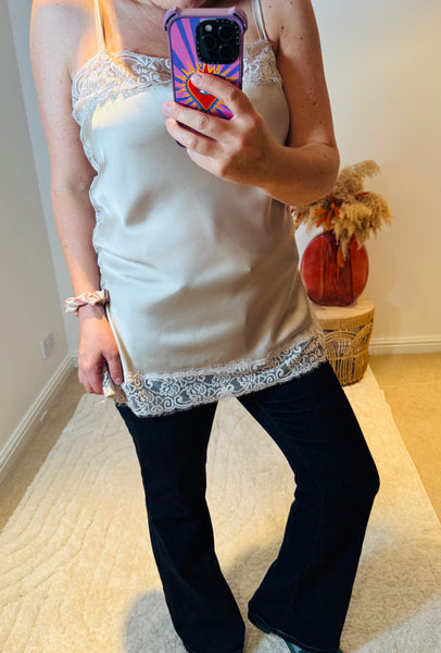 Lace Trim Longline Camisole | Champagne
