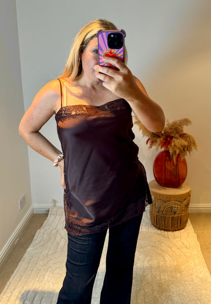 Lace Trim Longline Camisole | Chocolate