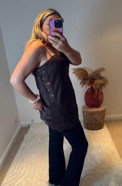 Lace Trim Longline Camisole | Chocolate