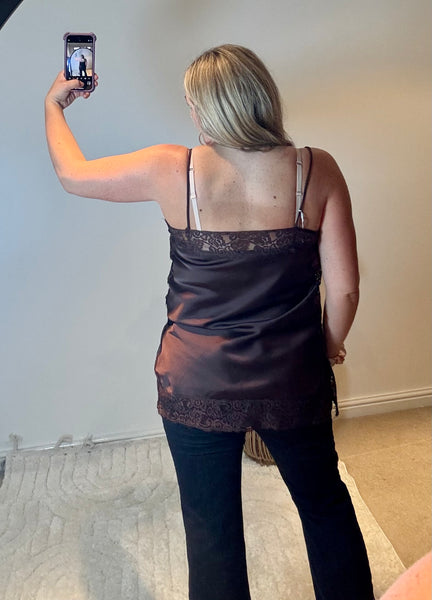 Lace Trim Longline Camisole | Chocolate