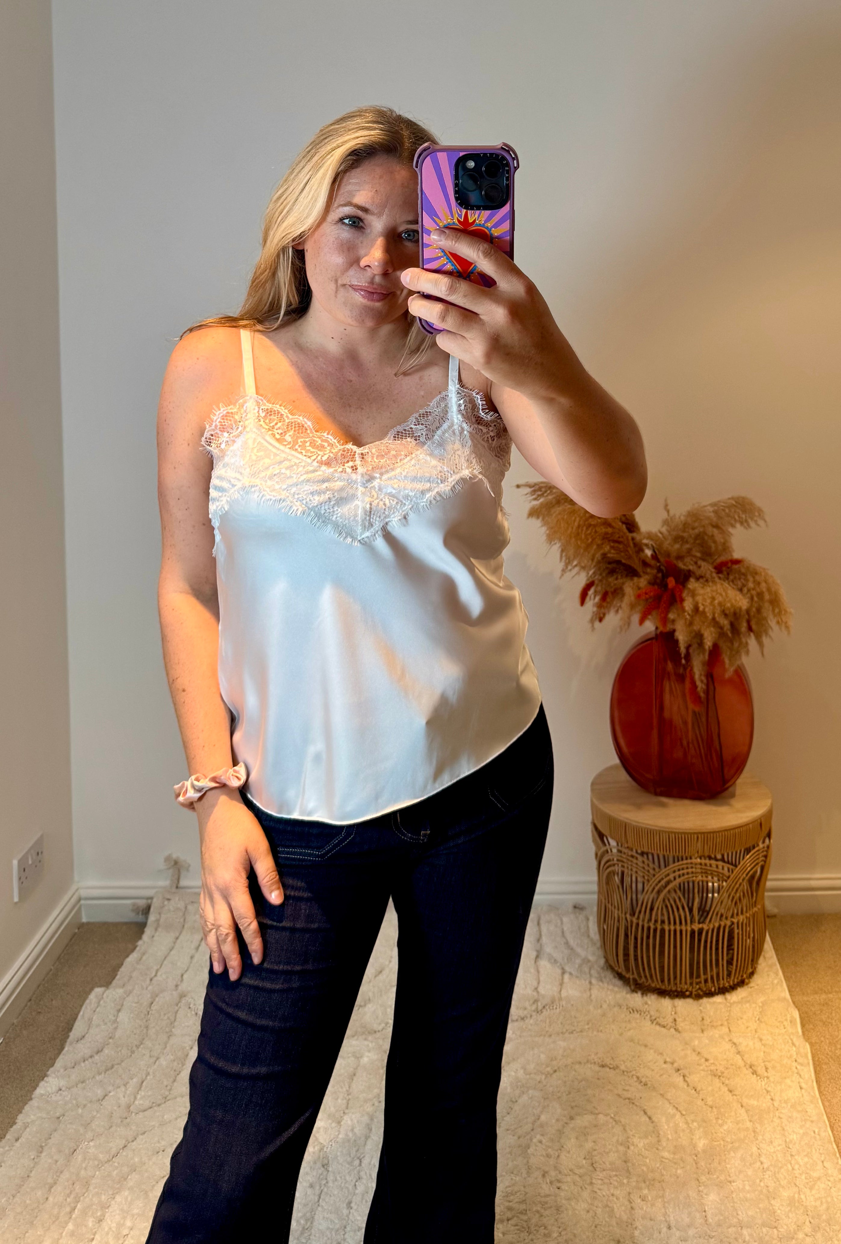 Lace Trim Swing Camisole | White