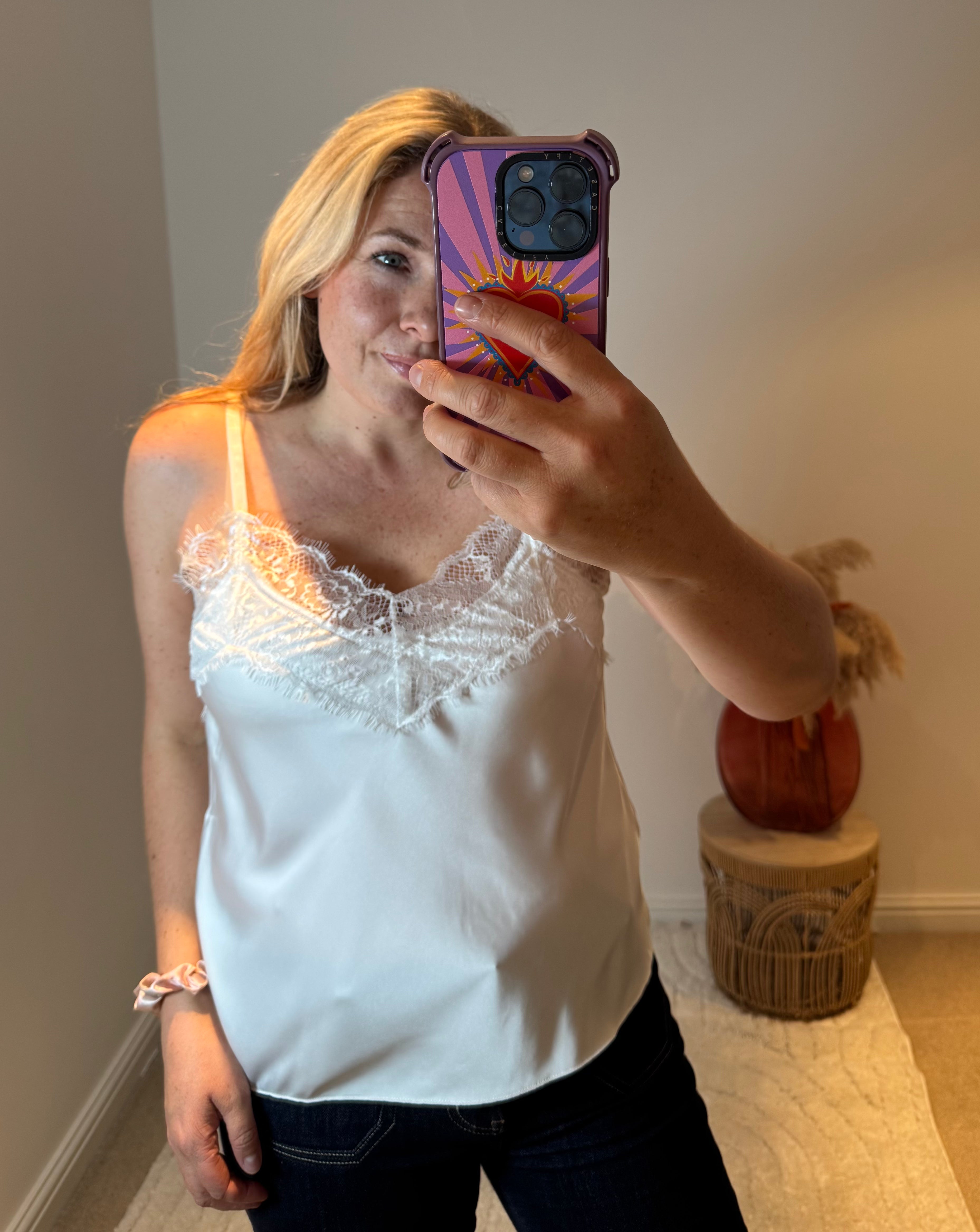 Lace Trim Swing Camisole | White