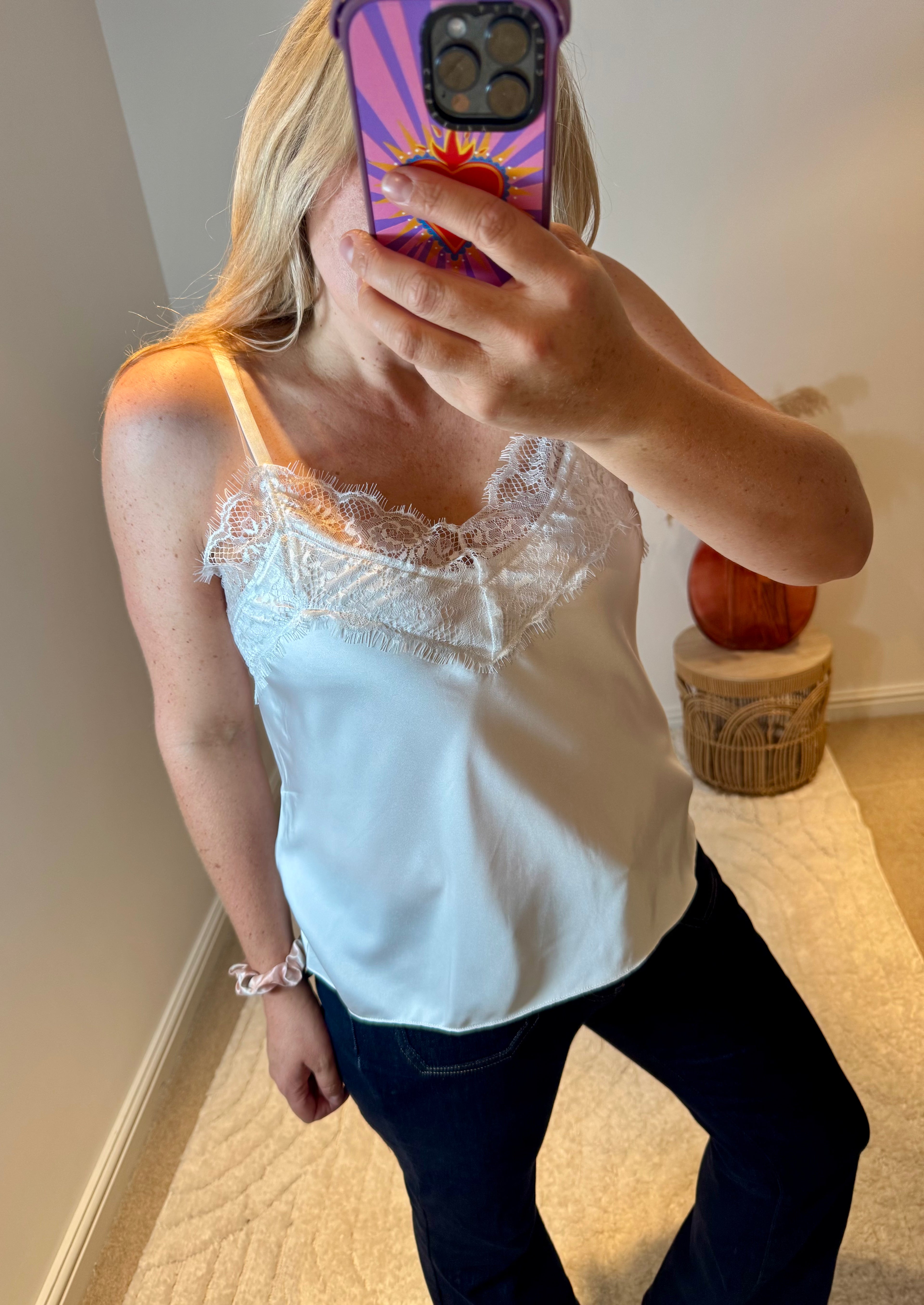 Lace Trim Swing Camisole | White