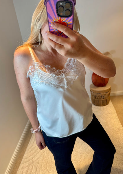 Lace Trim Swing Camisole | White