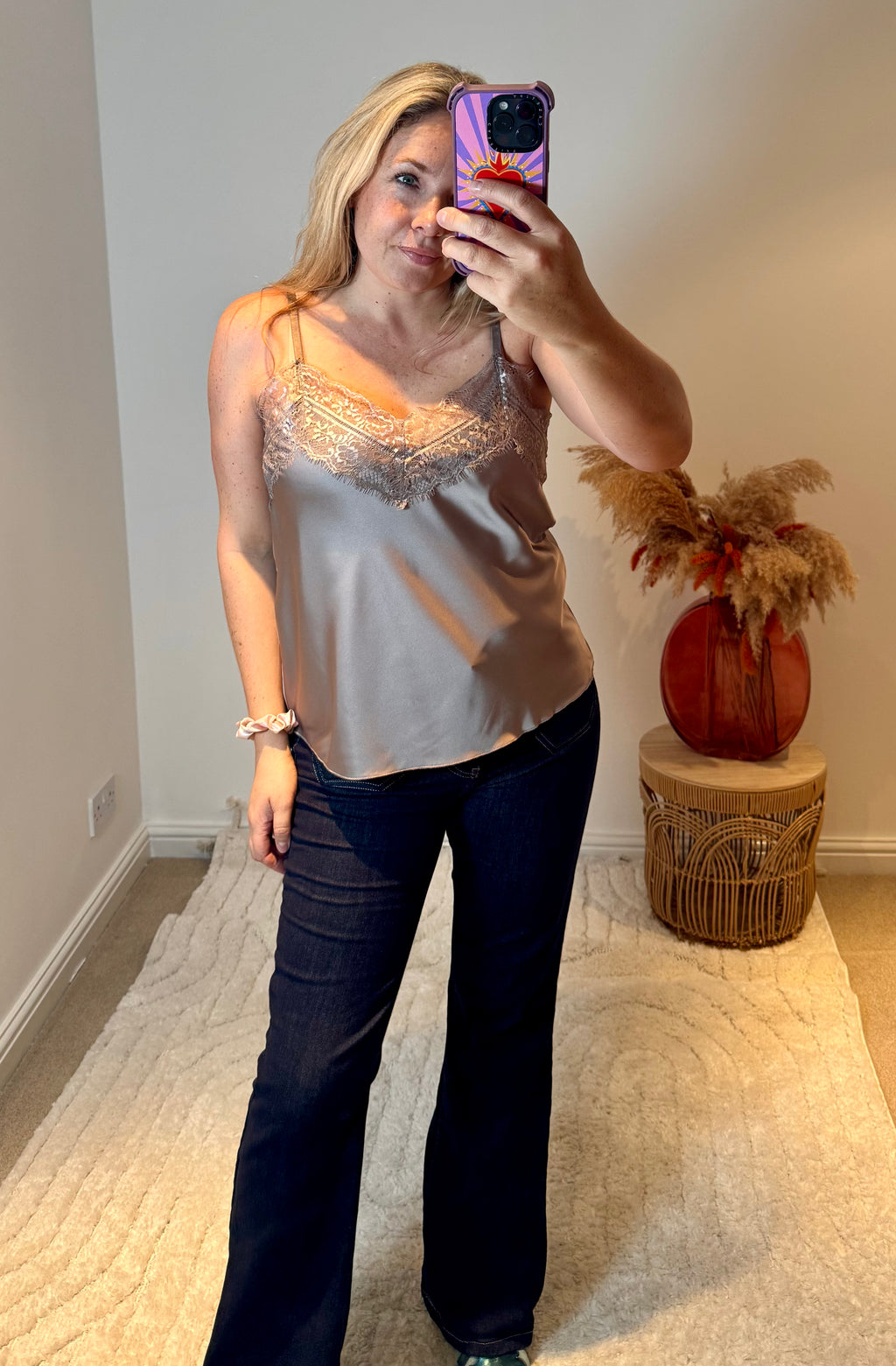 Lace Trim Swing Camisole | Taupe