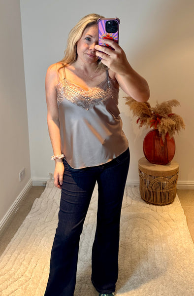 Lace Trim Swing Camisole | Taupe