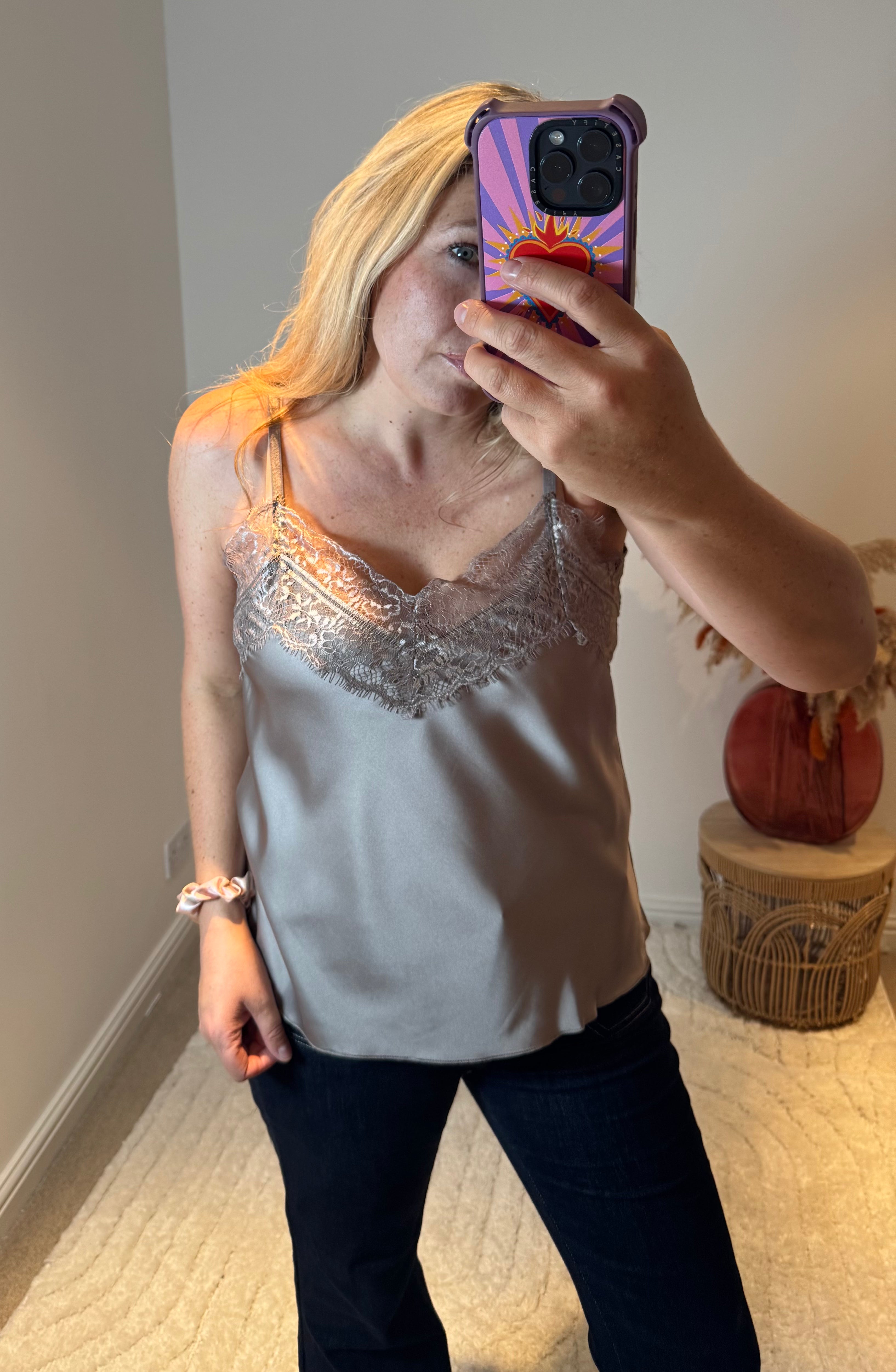 Lace Trim Swing Camisole | Taupe