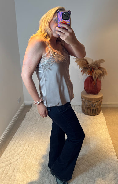 Lace Trim Swing Camisole | Taupe