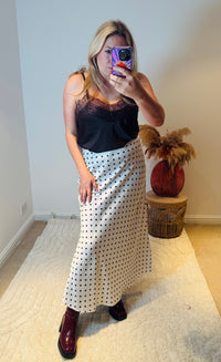Spot Satin Midi Skirt | Ivory/Black