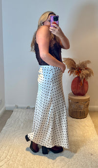 Spot Satin Midi Skirt | Ivory/Black