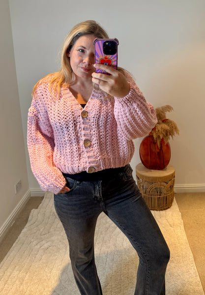 Cropped Chunky Knit Cardigan | Soft Pink