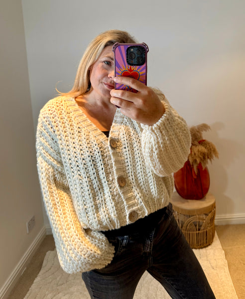 Cropped Chunky Knit Cardigan | Cream
