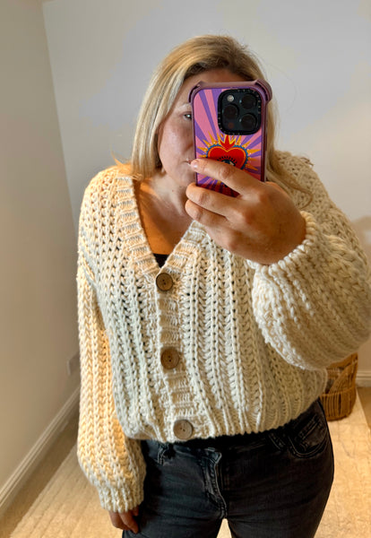 Cropped Chunky Knit Cardigan | Cream