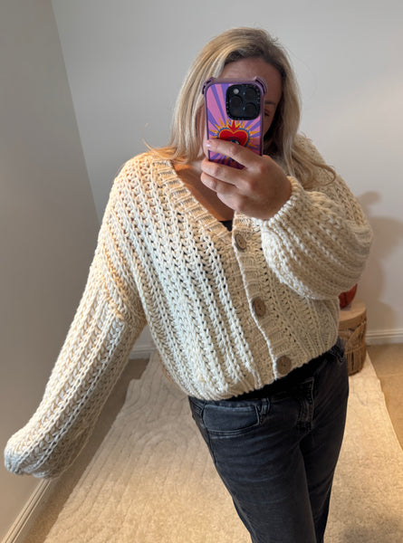 Cropped Chunky Knit Cardigan | Cream