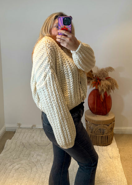 Cropped Chunky Knit Cardigan | Cream