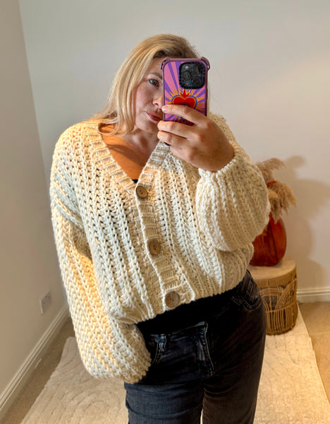 Cropped Chunky Knit Cardigan | Cream