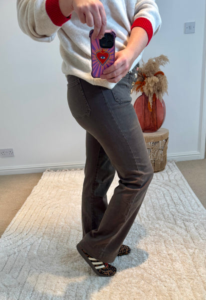 Folyrose Retro Wide Leg Jeans | Grey/Brown