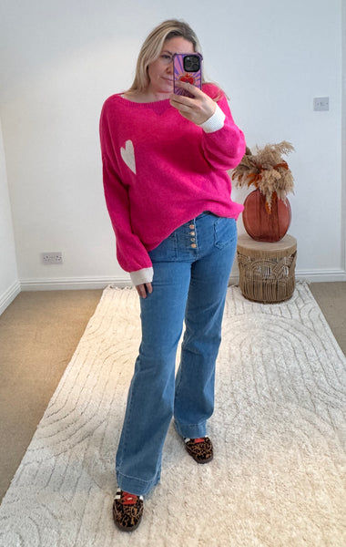 Soft Heart Detail Jumper | Bright Pink
