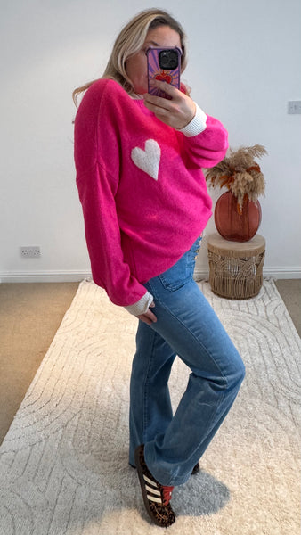 Soft Heart Detail Jumper | Bright Pink
