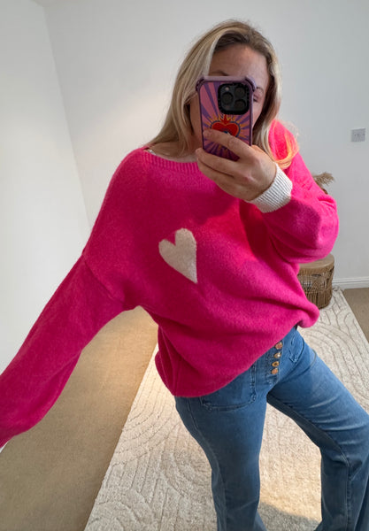 Soft Heart Detail Jumper | Bright Pink