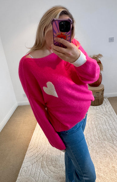 Soft Heart Detail Jumper | Bright Pink