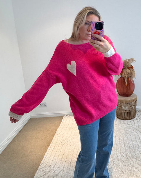Soft Heart Detail Jumper | Bright Pink