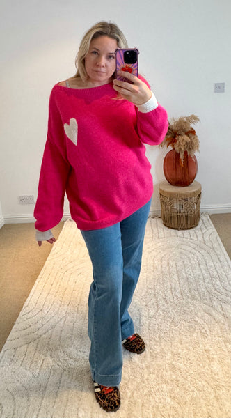 Soft Heart Detail Jumper | Bright Pink